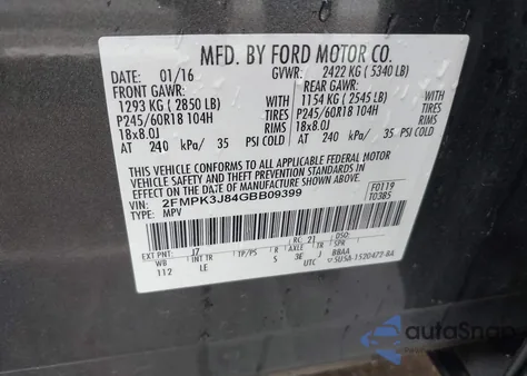 2016 Ford Edge Sel from USA, damaged, VIN 2FMPK3J84GBB09399